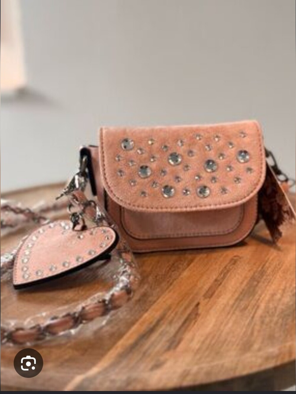 Blush Pink Suede Mini Crossbody with Crystal Studs